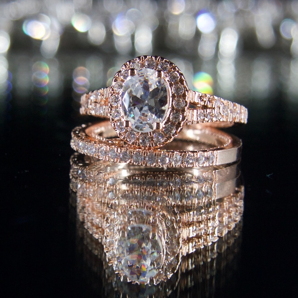 14kt Gold Dipped engagement Ring and Wedding Band